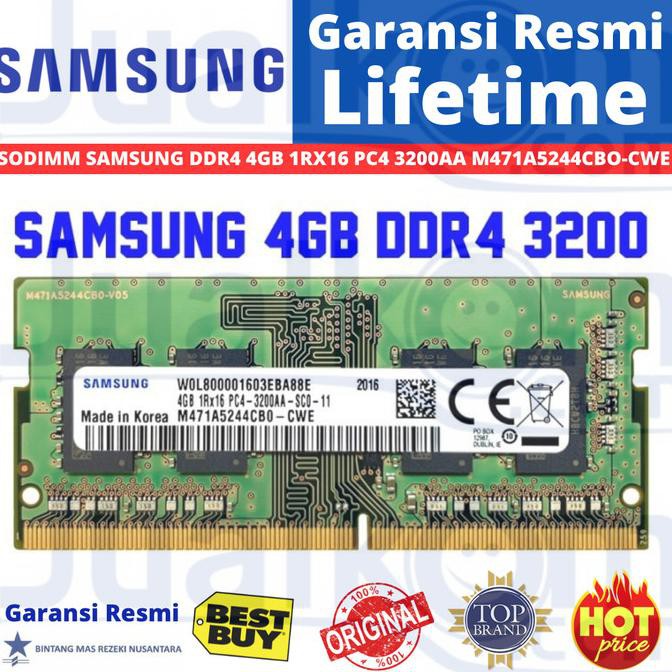 Diskon SODIMM SAMSUNG DDR4 4GB 1RX16 PC4 3200AA M471A5244CBO-CWE RESMI