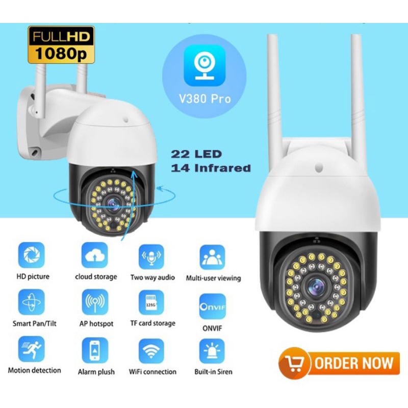 Ip Camera Wireless Outdoor PTZ - CCTV Wifi With 22 LED 14 IR  HD 1080P  - Aplikasi V380 Pro