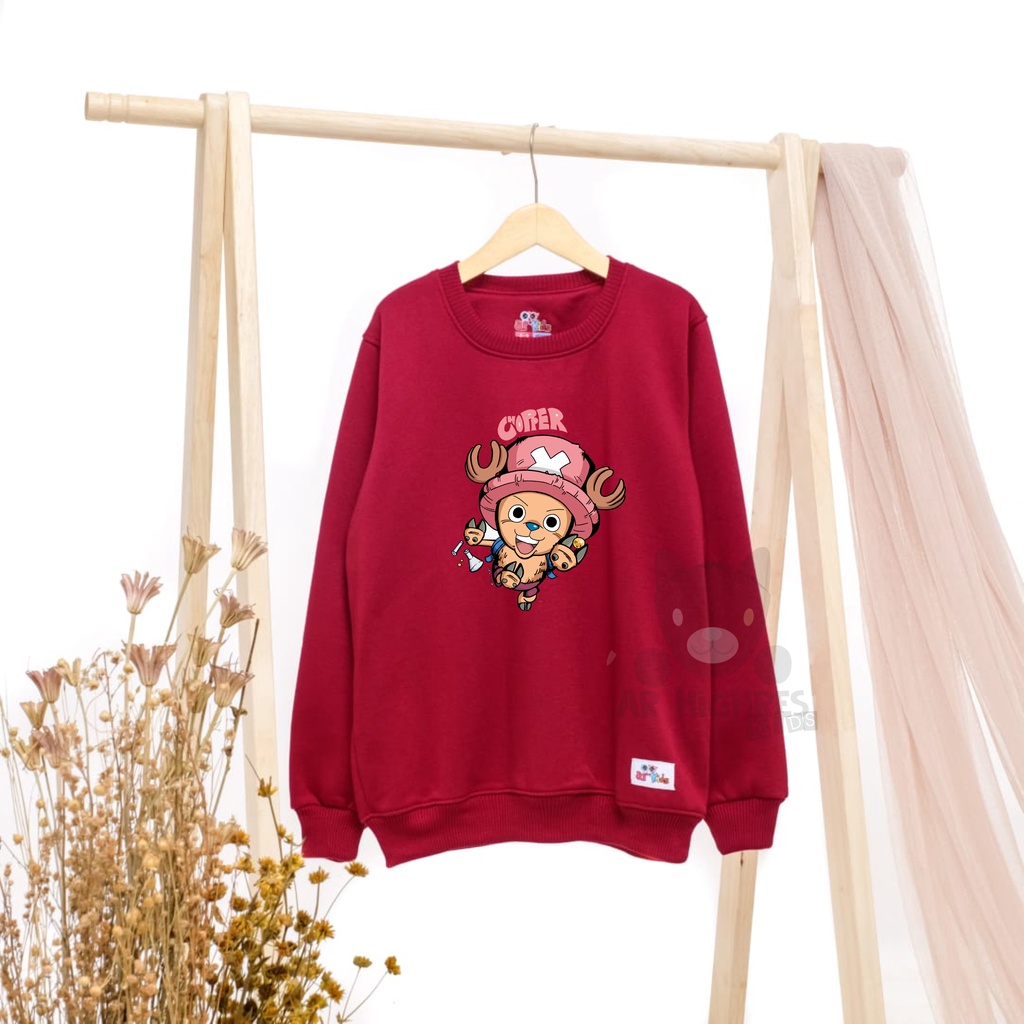 Crewneck Anak Laki-laki / Perempuan Motif Karakter Chopper Happy Warna Maroon