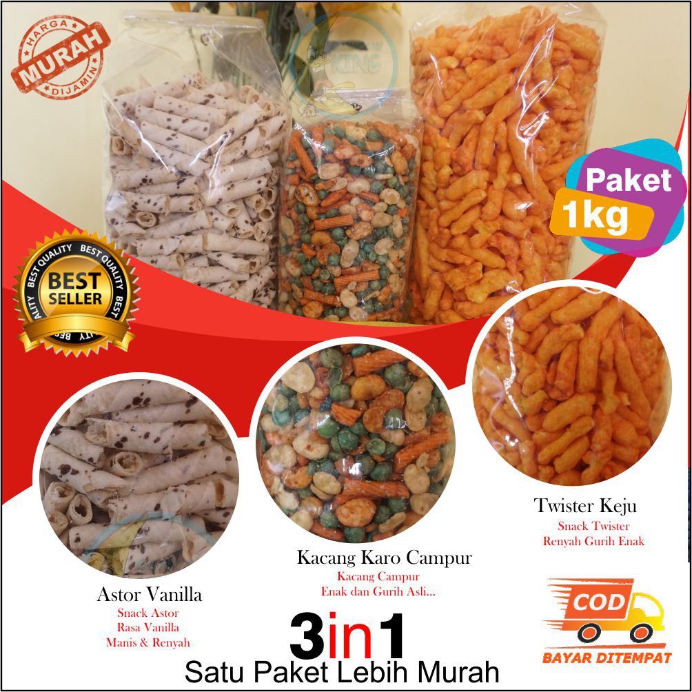 

Cawcawking-Snack Kiloan-Makanan Ringan-Astor-Kacang Karo-Snack Twister-Paket 1kg