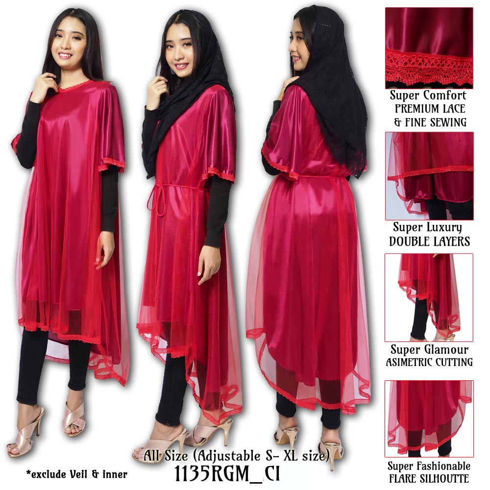 FOLVA tunik baju muslim lebaran satin 1135RGM merah all size