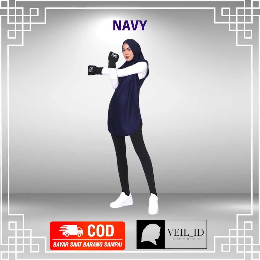[Bisa COD] Hijab Sport + Rompi Long Vest Outer Instan Olahraga, Outfit Olahraga Fashionable Muslimah 2in1, Hijab Set Panjang Olahraga-4