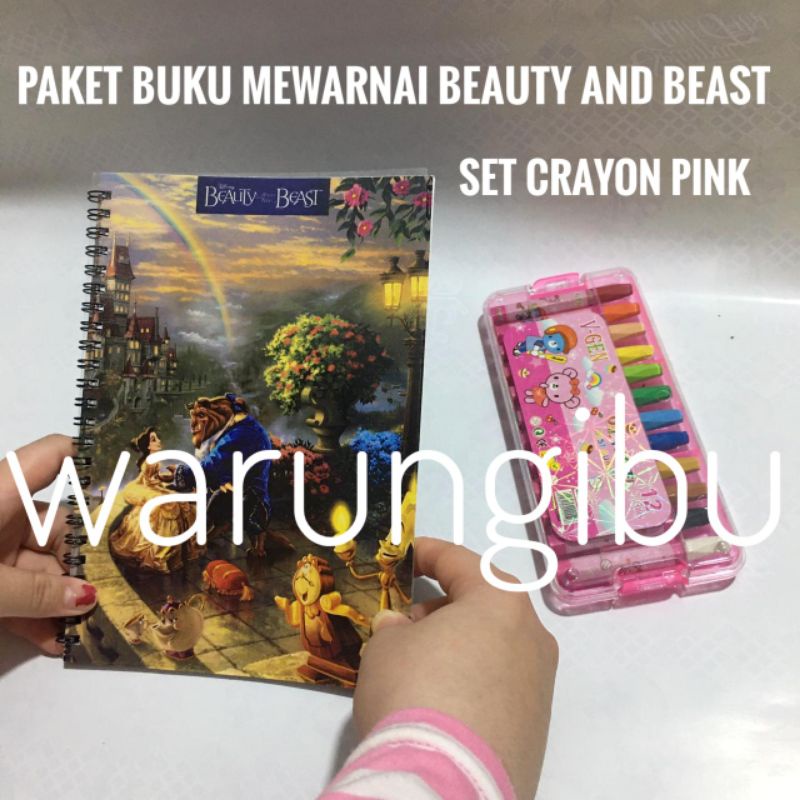 

2in1 Bundle Coluring Book Buku Mewarnai Gambar Putri Belle Set Crayon Pink