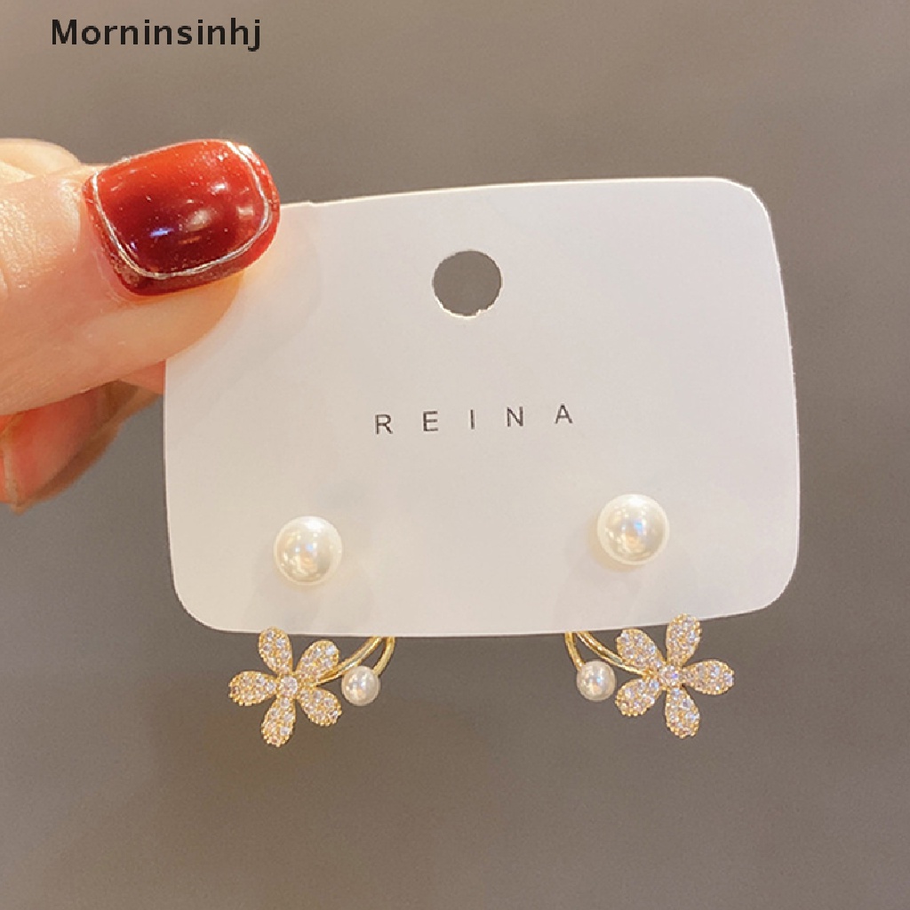 Mornin Anting Tusuk Bunga Mutiara Imitasi Mewah Gaya Korea/Fashion Wanita Perhiasan Elegan Ornamen Pernikahan id