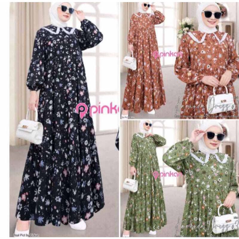 TERBARUU midi dress motif bunga kecil//dres Midi rayon premium