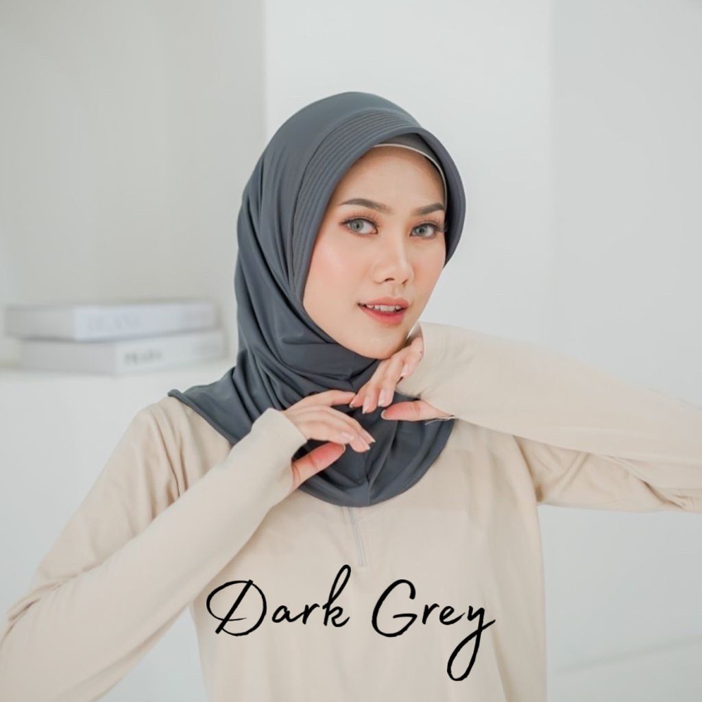 [YB00038] Jibab Sport Murah /Jibab Sport Murah /Jilbab Lycra Instan Jokowi /ADDIBA SERPOL-Grey/abu tua