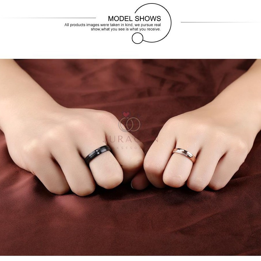 AILOVIU Cincin Couple Ukir Nama R67 Black Rosegold Titanium Nikah Tunangan High Quality + BONUS Gelang Couple