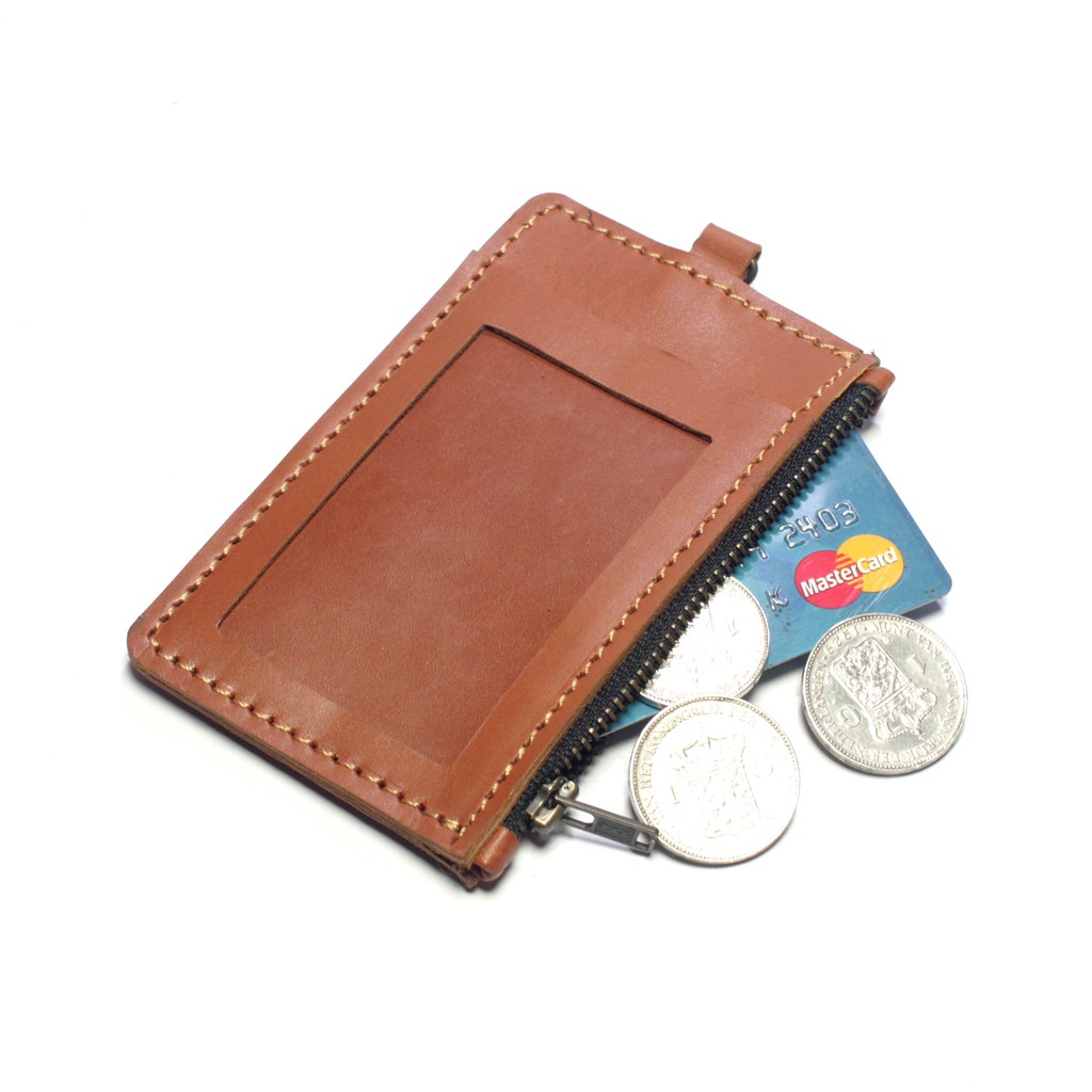 gantungan dompet ID card holder kulit tali zipper kartu banyak PHID950