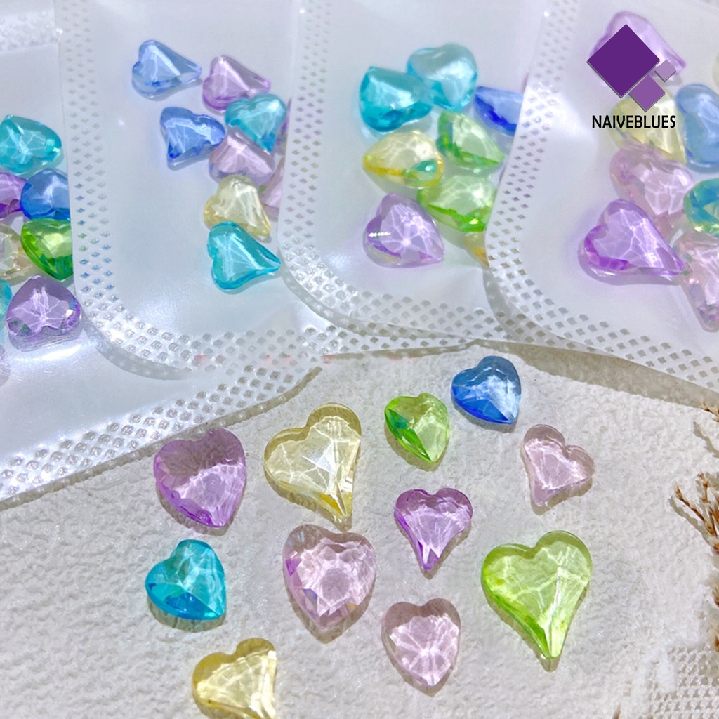 Naiveblue &gt; 10Pcs / Set Charms Berlian Imitasi Bentuk Hati Transparan Untuk Dekorasi Nail Art 3D