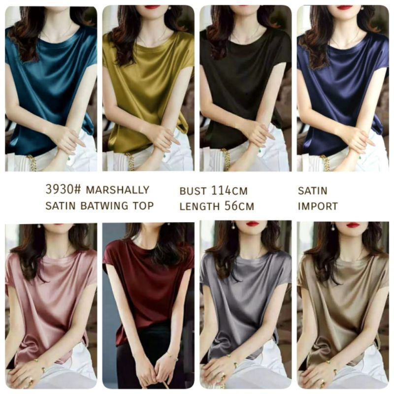 MDLV ~ 3930 Marshally Satin Batwing Top Women Batwing Top satin Premium Atasan Batwing Satin Atasan Satin Premium Atasan Satin Import Atasan Lengan Pendek Blouse Satin Blouse Premium Fashion Import