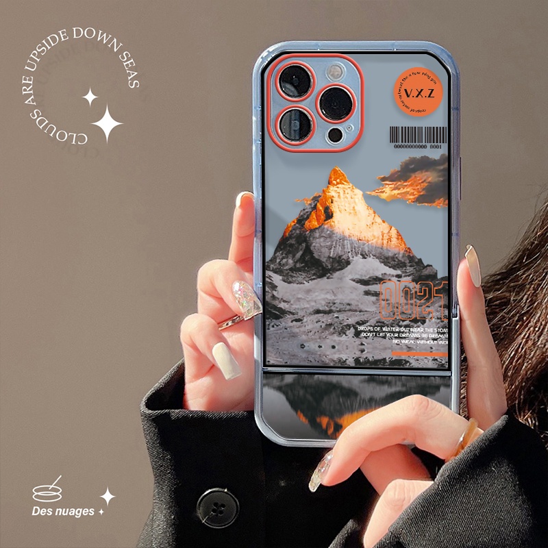 Soft Case TPU Transparan Motif Gunung Untuk Iphone 7 8 Plus X XS Max XR 11 12 13 Pro Max 6 6S