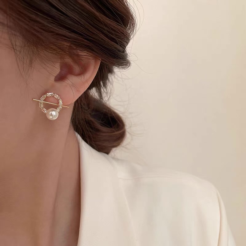 Anting Tusuk Gantung Desain Kembang Api Hias Zircon + Mutiara Untuk Wanita