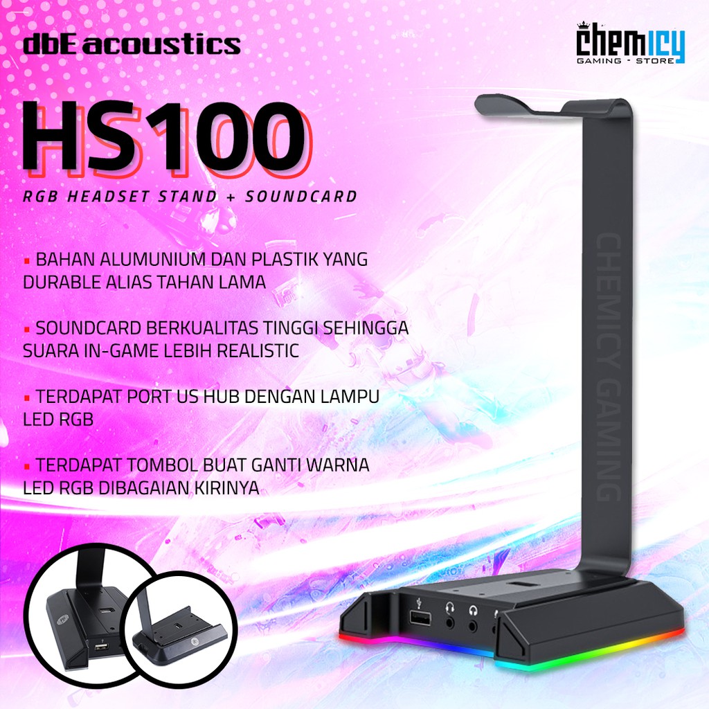 dbE HS100 RGB Headset Stand 7.1 Virtual Surround with USB Hub