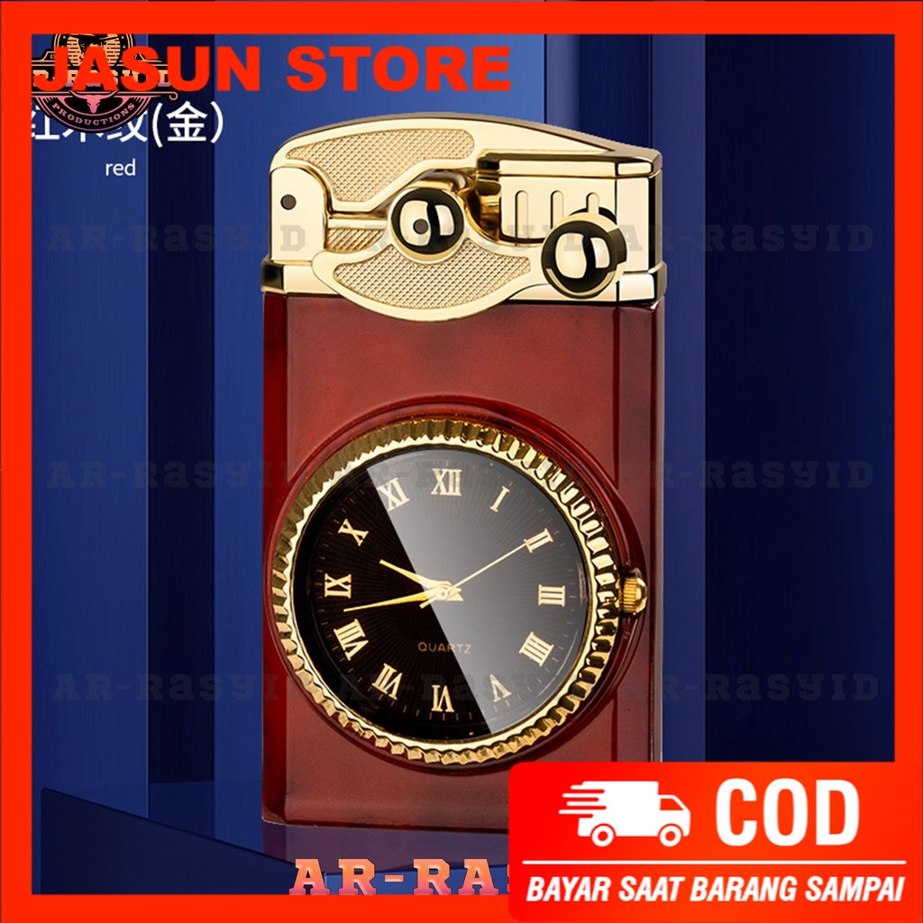 BISA COD! Korek Api 2 Api Las Gas Jam Elegan Watch Rocker Clock Lighter QD-2023 1904