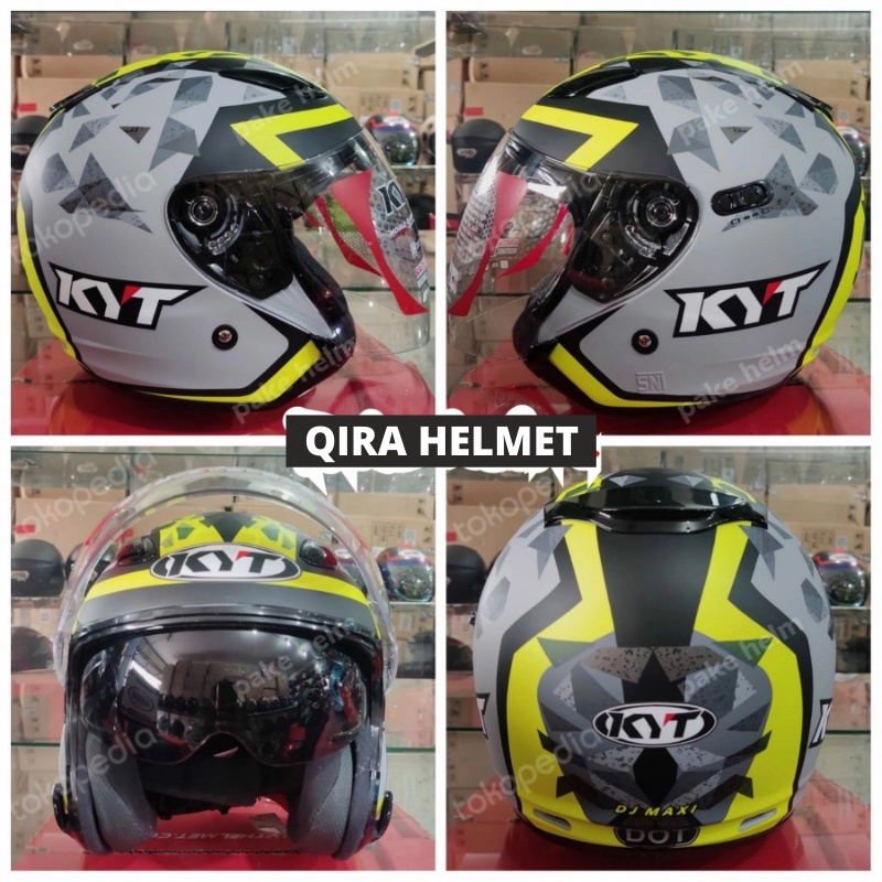 Jual Helm KYT DJ MAXI 1 Asphalt Grey Doff Yellow Fluo Double Visor