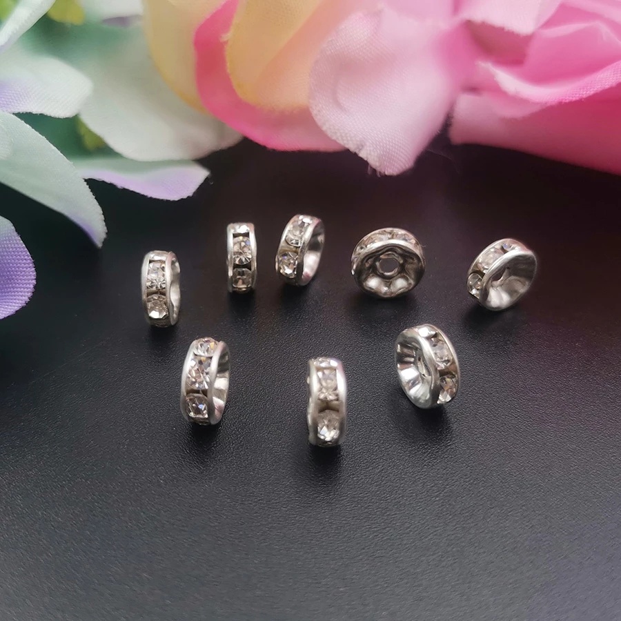 50 Pcs 8mm Natural Handmade Crystal Silver Spacer Beads for Necklace Earring Jewelry DIY Making Accessories