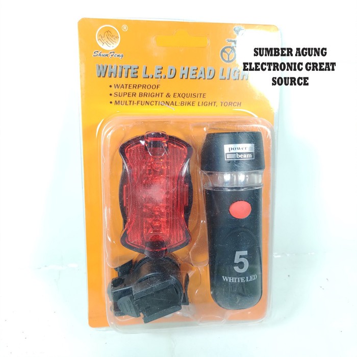Lampu Sepeda Set Depan Belakang MX8575 Oranye Baterai Waterproof Anti