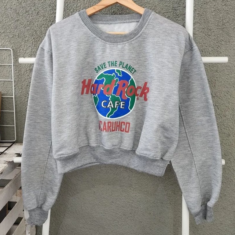 Sweater Wanita Trendy Hardrock Croope Bahan Pleece Korean Style