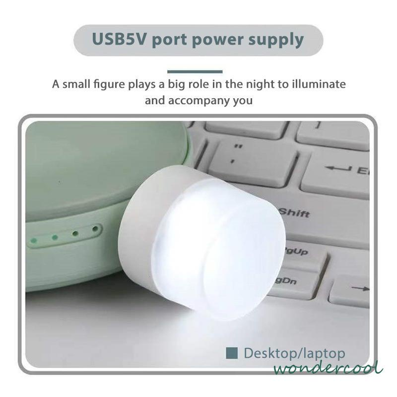 USB Plug Lamp Komputer Ponsel Lampu Pengisian Daya LED Pelindung Mata Lampu Baca Lampu Malam Bulat Kecil-Won