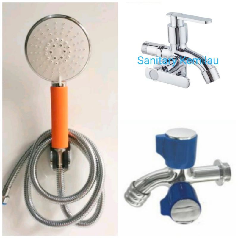 PAKET HAND SHOWER KAMAR MANDI GRATIS KERAN CABANG 2 LOBANG - SHOWER MANDI KOMPLIT BAGUS