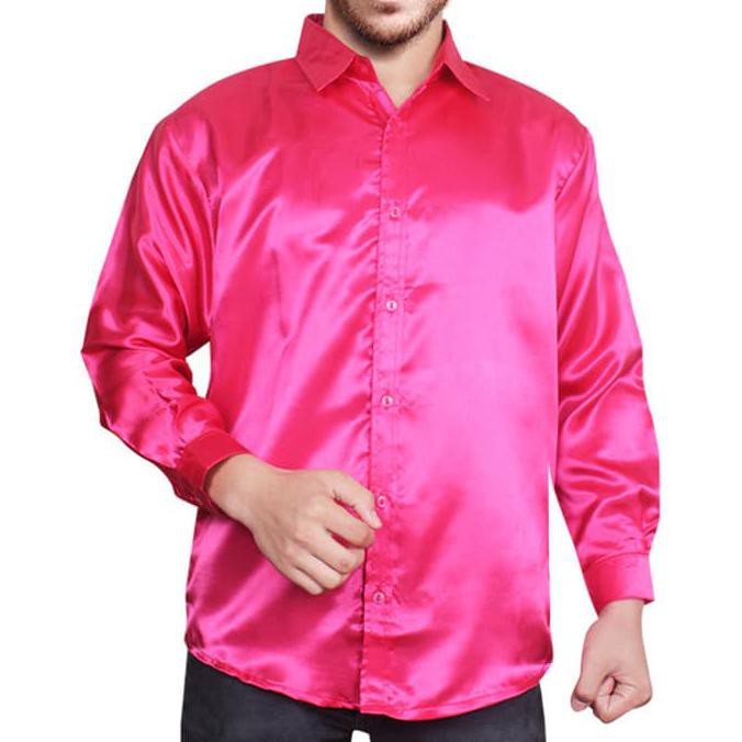 Super Sale hem glow fanta VL kemeja pria saten pink fanta Murah Banget