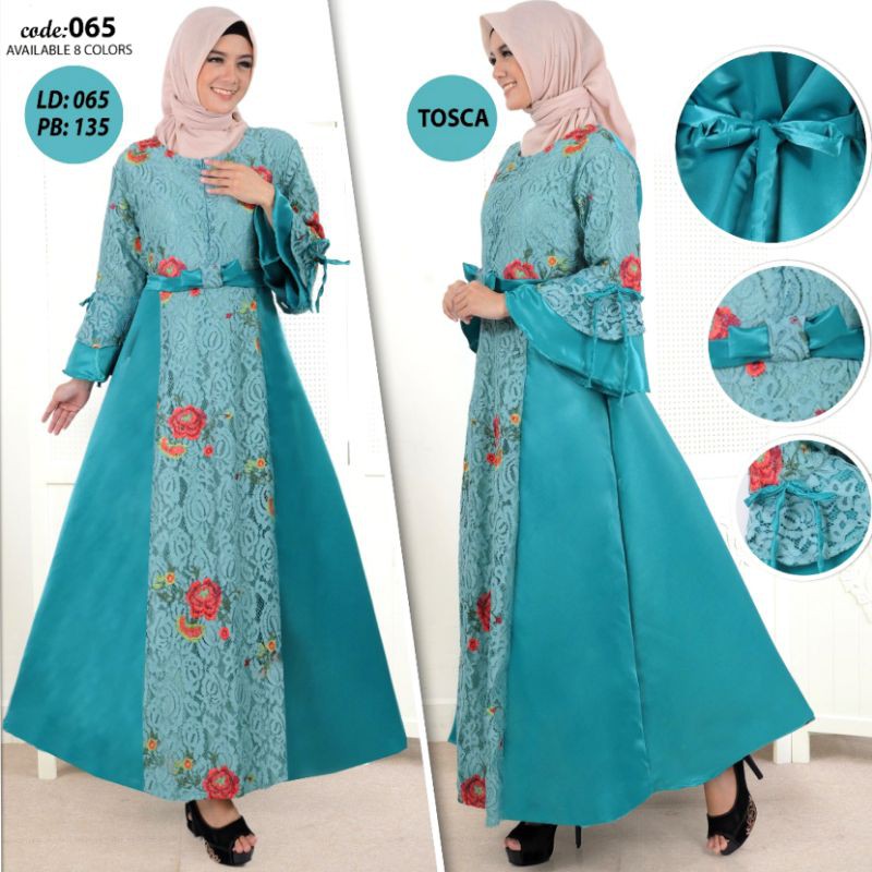 GAUN PESTA BROKAT BUNGA KOMBINASI SATIN POLOS MODEL CASUAL DRESS  MUSLIM PARTY BISA KONDANGAN PESTA