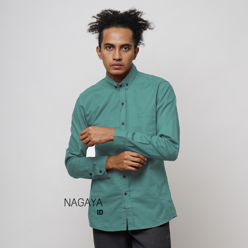 kemeja biru mint polos lengan panjang pria warna biru wardah