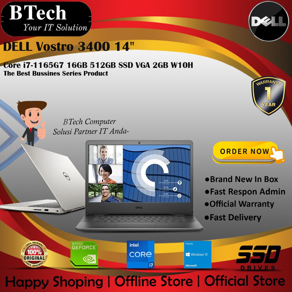 DELL Vostro 3400 14" Intel Core i7-1165G7 16GB 512GB SSD VGA 2GB W10H