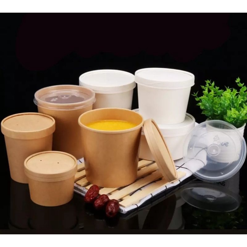 

(isi 20pc) Eco Kraft Paper Bowl / Brown Cup Kuah Makanan Tutup Lid 780ml / 26oz