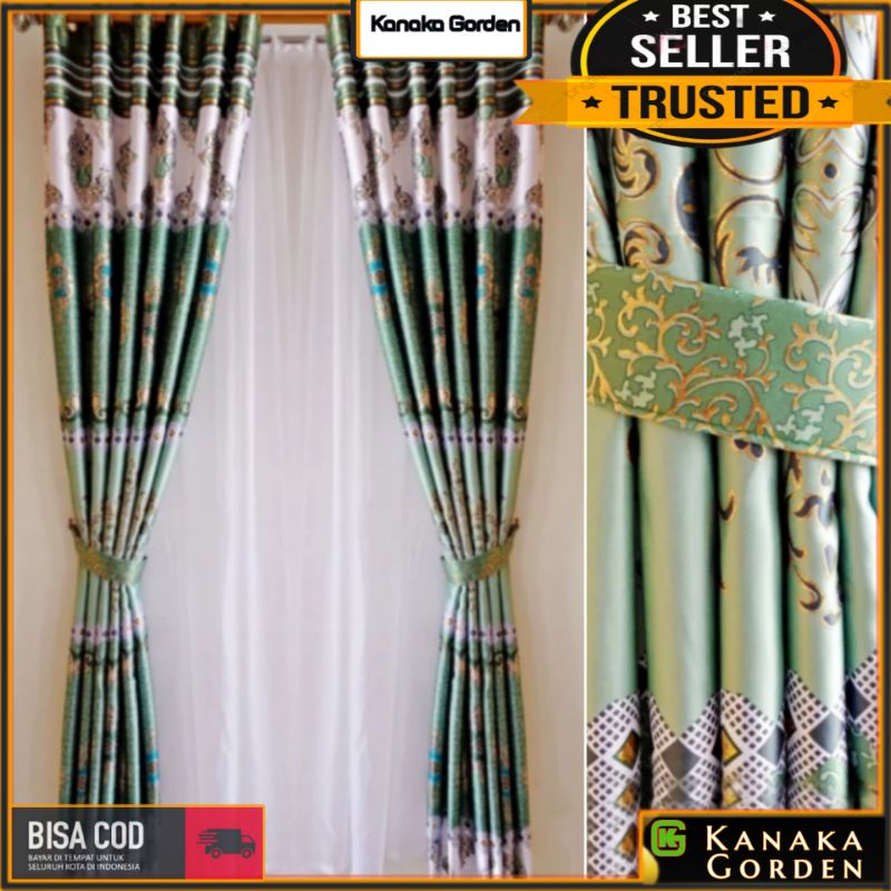 gorden ruang tamu pintu kamar minimalis motif batik panama bahan blackout import original warna Abu 