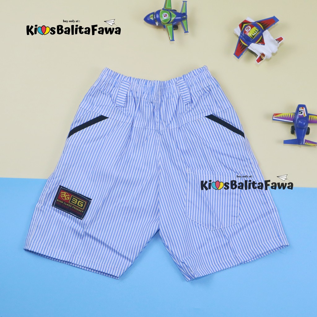 Celana Salur Biru uk 3-4 Tahun / Anak Laki Bawahan Cowok Adem Katun Murah Grosir Pants Hawai Main