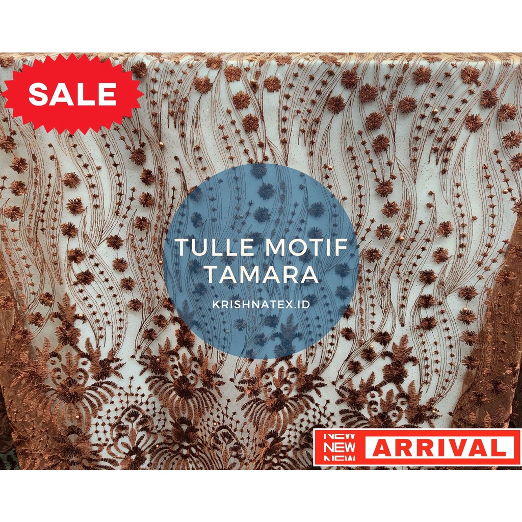 Kain Bahan Brokat Brukat Tulle Tille Tile Tule Tamara Full Bordir Bunga Mutiara Promo Tulle Bordir E