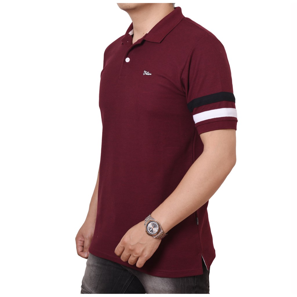 Kaos Polo Shirt Maroon List Lengan Original Premium Pria