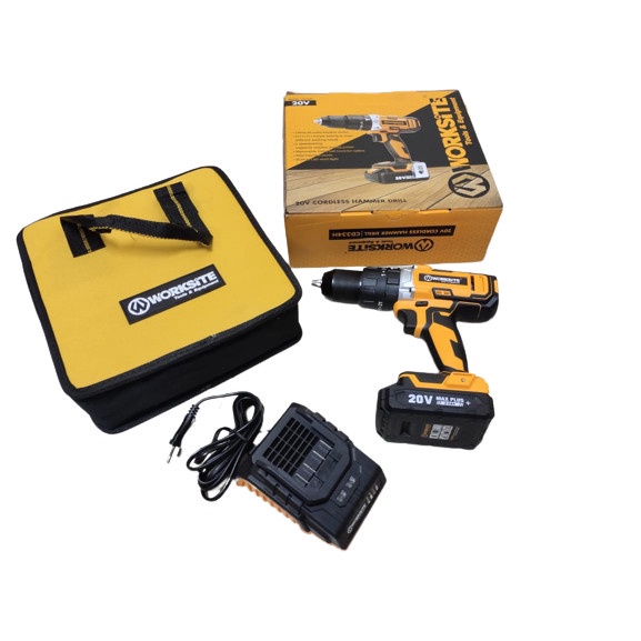 MESIN BOR CORDLESS HAMMER 20V WORKSITE CD334H/Mesin Bor Baterai Tangan Cordless Hammer Drill 13mm Portable Model Nrt BERKUALITAS