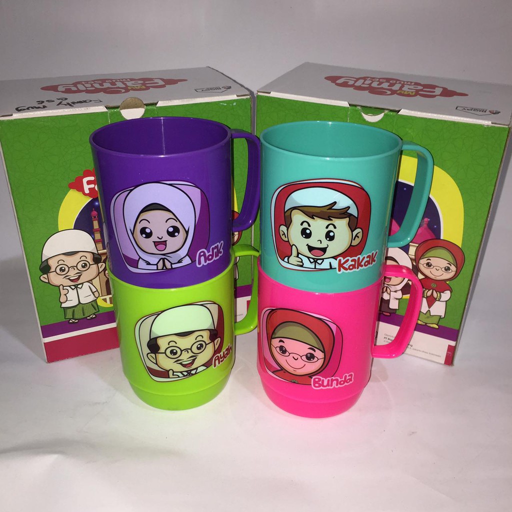 Gelas Cangkir Minum Set Gelas Keluarga Set Motif Cartoon 350ml Gelas Air Kopi Mug Family Set isi 4pcs