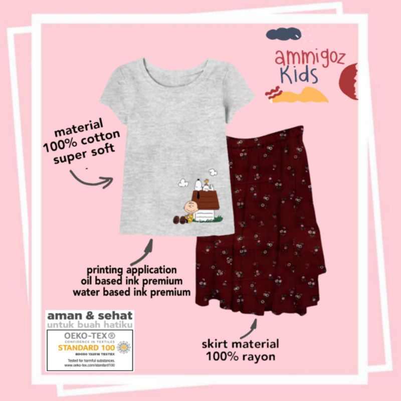 Ammigoz kids Girls Snoopy T-shirt and Skirt Set / Setelan Anak Perempuan Tshirt dan Rok Snoopy (4-14Y)-5