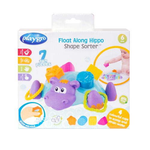 Playgro Float Along Hippo Shape Sorter - Mainan Mandi Anak 6m+