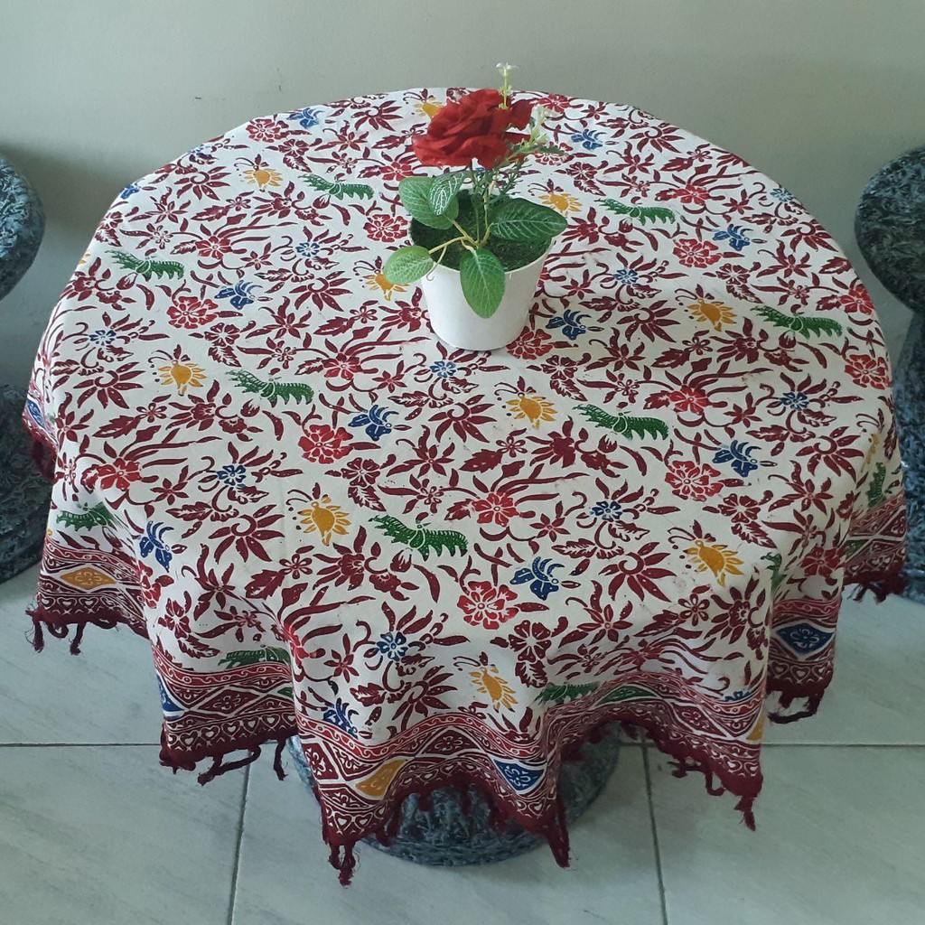 Taplak Meja Batik Bundar | Taplak Meja Bulat Batik Cap Motif Random
