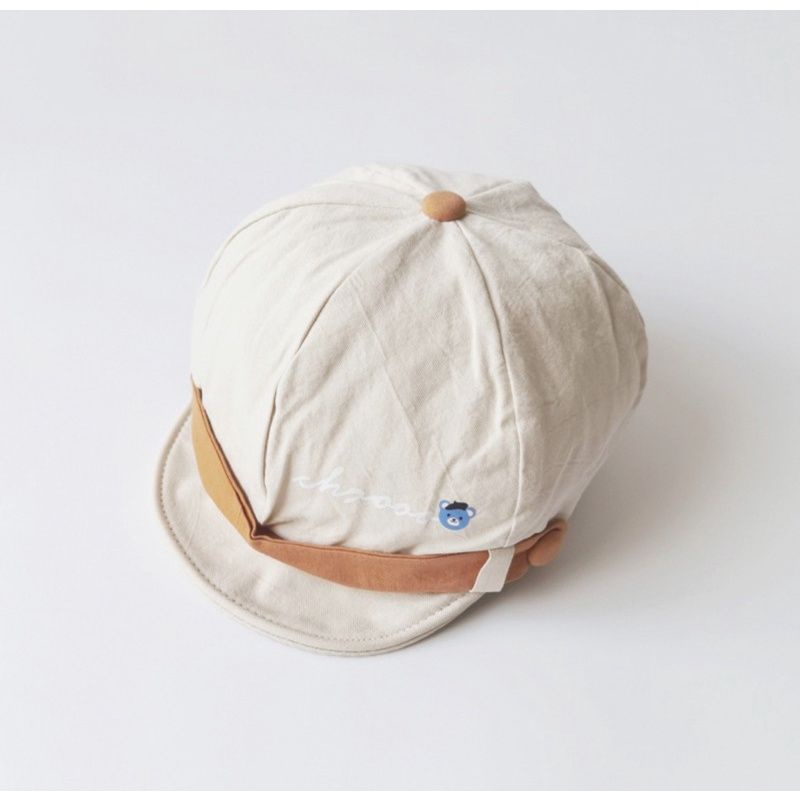 TOPI BARET BERET IMPORT ANAK BAYI BALITA LAKI PEREMPUAN MOTIF MOOO dan GARIS-cream