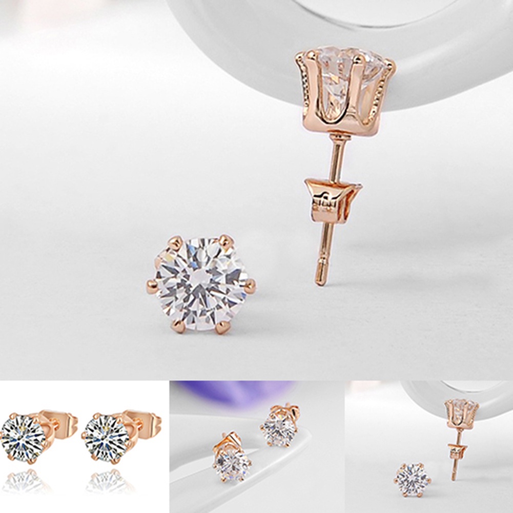 Hu Hu Hu Hu Hu Alat Bantu Pasang Kacamata♡ Anting Tusuk Berlian Imitasi Warna Rose Gold Untuk Wanita