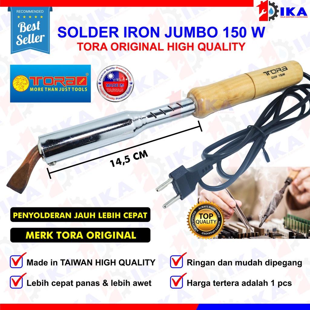 Tora Electric Iron Solder Listrik Besar 150 Watt Model Lurus Gg. Kayu TR SI150W / Solder Gepeng Pipih