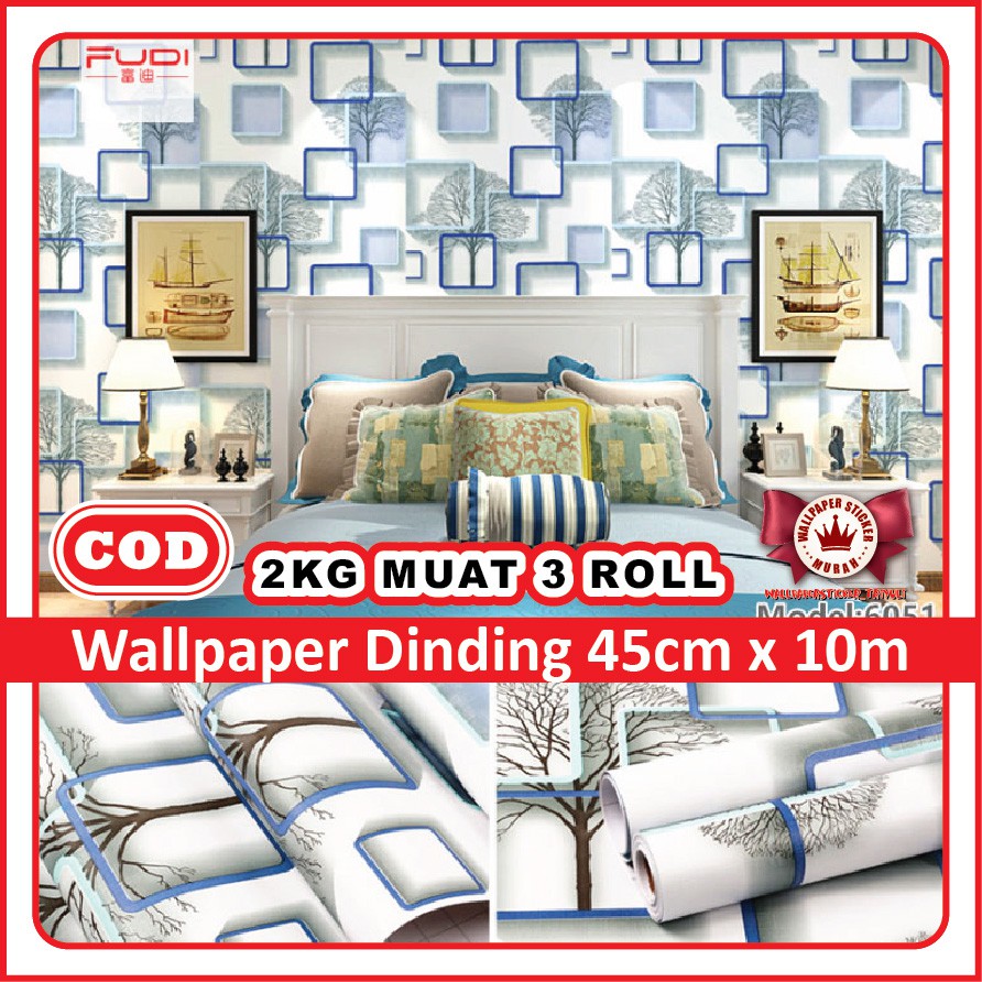 [COD] 10 WALPAPER DINDING KAMAR TIDUR WALLPAPER STICKER DINDING RUANG TAMU WALPEPER 3D KOTAK BIRU