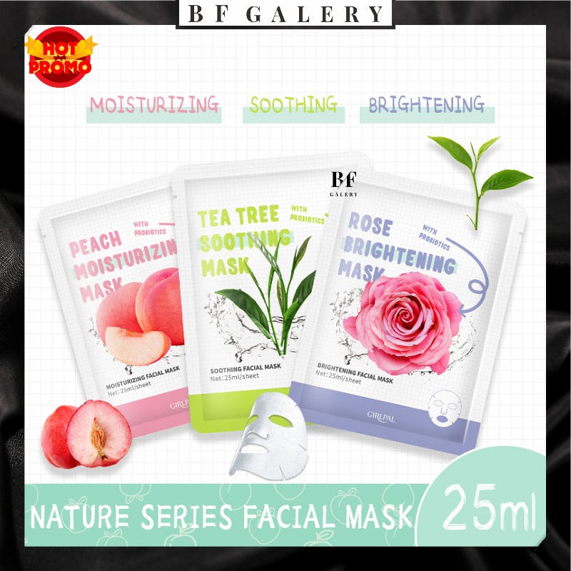 BFS006 GIRLPAL Nature Sheet Mask 1pcs / Masker Wajah / Moisturizing Mask / Facial Mask / Brightening Facial Mask / SUDAH BPOM