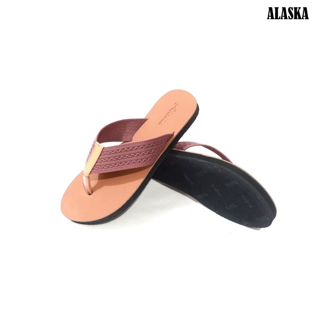 ALASKA Sandal Flat - Sendal Wanita  Dewasa Teplek Motif Rajut Import