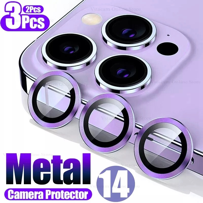 Metal Ring Tempered Glass Camera iphone 14 Pro Max 14 PLUS Kamera Anti gores