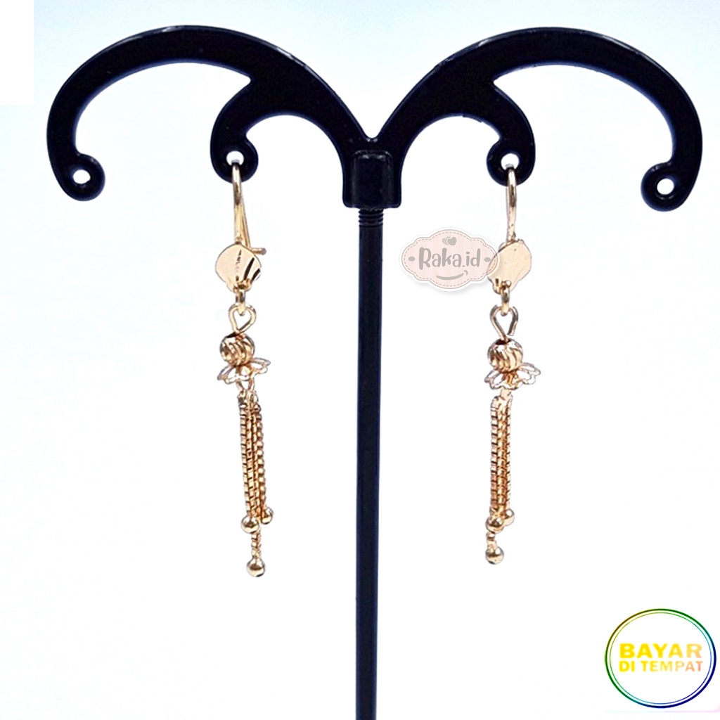 Anting Clip / Klip Panjang Motif Daun Biji Lada Ukir Italy 2 Bandul Mas Gold Perhiasan Aksesoris Wanita 959