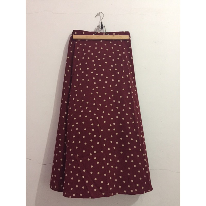 GU UNIQLO SKIRT ROK POLKADOT MERAH MAROON ORIGINAL