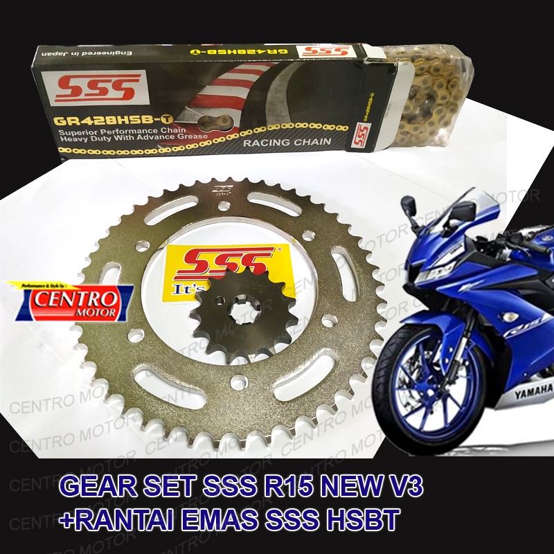 GEAR SET SSS R15NEW V3+RANTAI EMAS SSS tipe HSBT.DI JAMIN Lebih KUAT dari Part Bawaan Motor