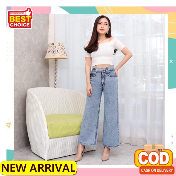 Celana Jeans Cewek Kulot Hitam Celana Kulot Jeans High Waist Premium Kulot Fujian Bahan Tebal Jeans 