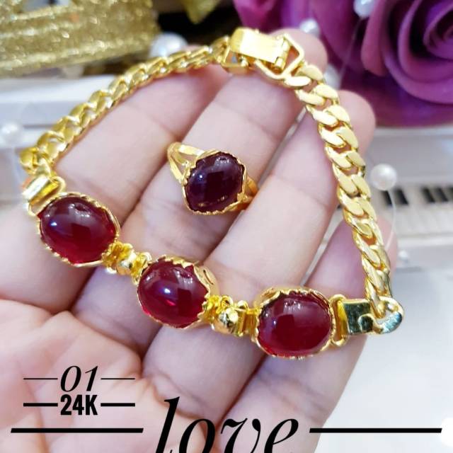 Xuping gelang dan cincin lapis emas 24k 2404j